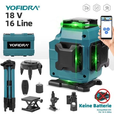 YOFIDRA Para Makita 18V Batería Laser Level Nivel Nivel de Agua 4D 360° Láser de Línea Cruzada + Trípode de 1m