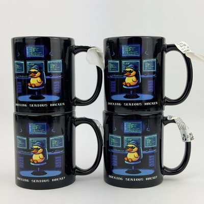Moonworks Kaffeebecher Set Ducking Serious Hacker Tassen 4er Schwarz Neu