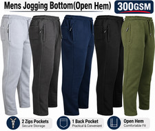 Mens Fleece Jogging Bottoms ZIP Pockets Pants Plain Open Hem Joggers Trouser