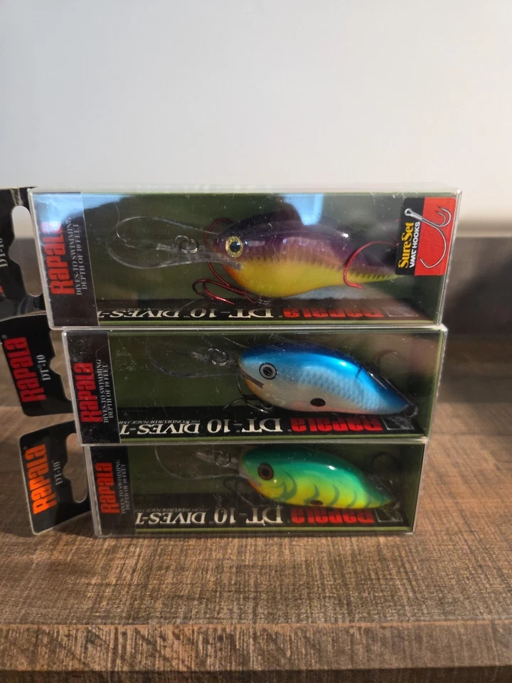 Rapala DT10 3PK(SUPER RARE COLLECTION) PEARL BLUE,GREEN TIGER & Chart. Purple... - Image 3 of 4