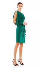 IEENA Mac Duggal SATIN ONE SLEEVED COCKTAIL DRESS Emerald Green Size 2 New