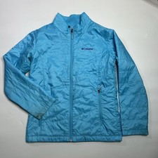 Columbia Omni Heat Jacket Girls Large 14/16 Blue Puffer Packable Full Zip Flaws