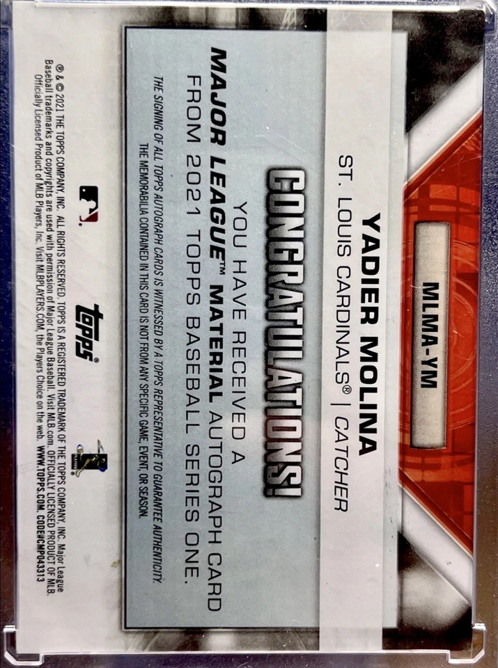 Yadier Molina 2021 Topps Major League Material /25 Red Auto RARE Color Match  - Image 3 of 3