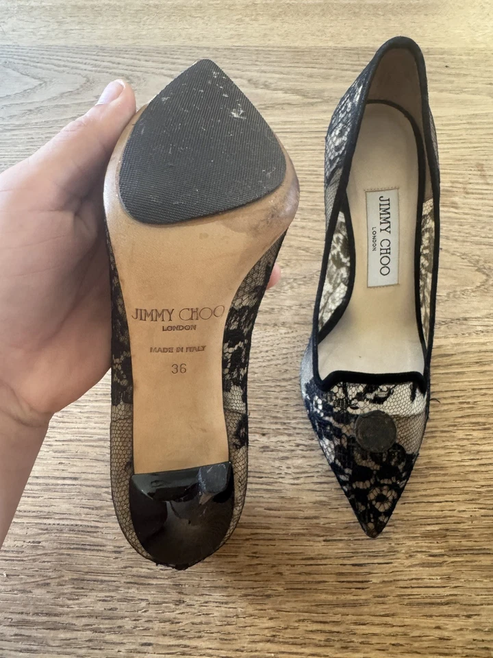 Authentiques Jimmy Choo Escarpins Dentelle Noir & Nude T36 Talons Hauts - Photo 4/4