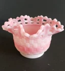 Fenton Pink Slag Rosalene Basket Weave Open Lace Basket