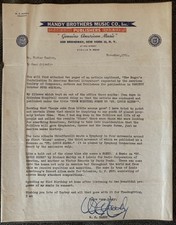 W.C. Handy Signed Letter 1954 ~ &ldquo;Father of the Blues&rdquo; ~ Handy Brothers Music Co