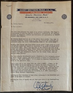 W.C. Handy Signed Letter 1954 ~ “Father of the Blues” ~ Handy Brothers Music Co