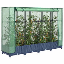 Raised Bed Blue-Grey PP 160x40x123cm with PE Net & Iron Frame Rattan Look w/Zips