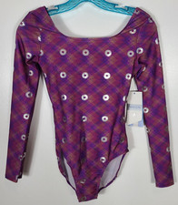 Danskin Gymnastic Women's Size Small 4-6 Purple Spiral Long Sleeve Leotard