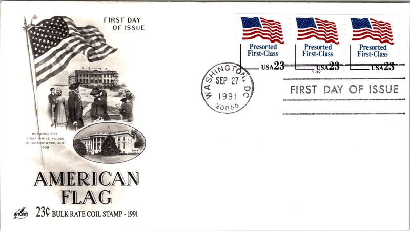 S09-6201, US FLAG, 23C PRESORTED, PLATE NUMBER COIL STRIP, ARTCRAFT FDC