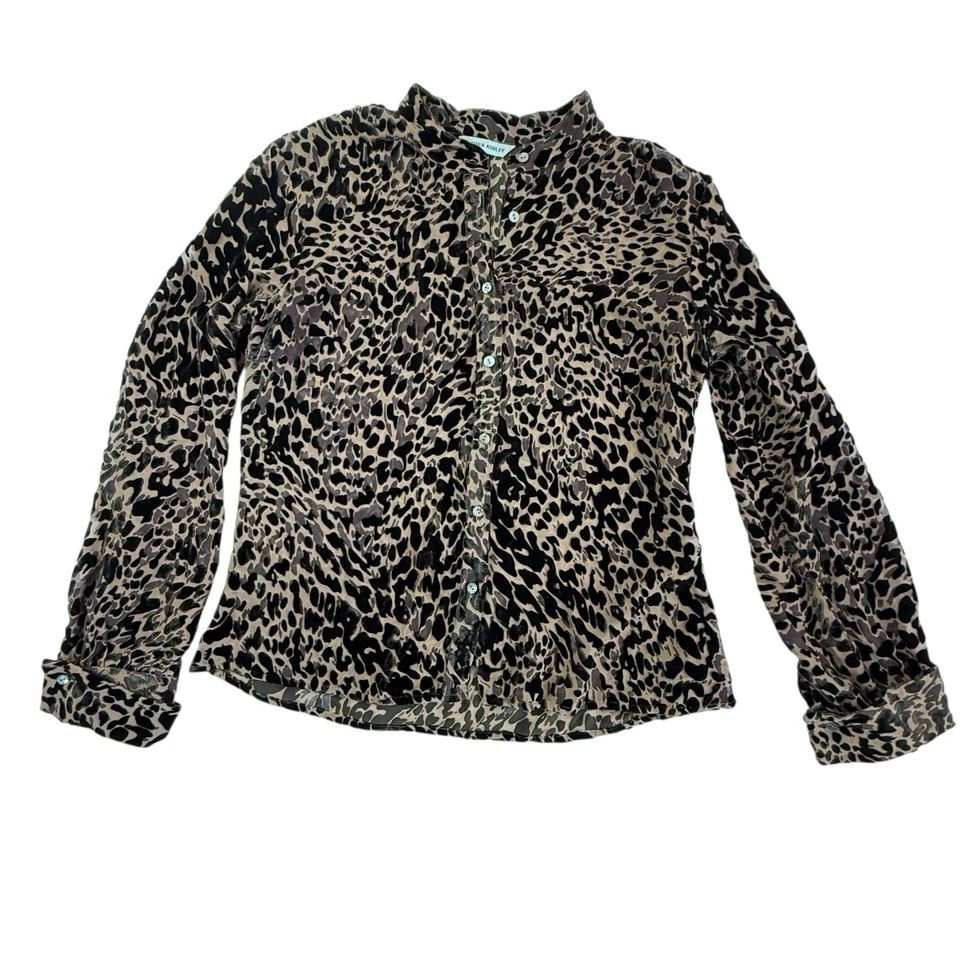 Блузка Laura Ashley Burnout бархатная шелковая смесь размер 6 откидные манжеты готическая Y2K - Изображение 2 из 4