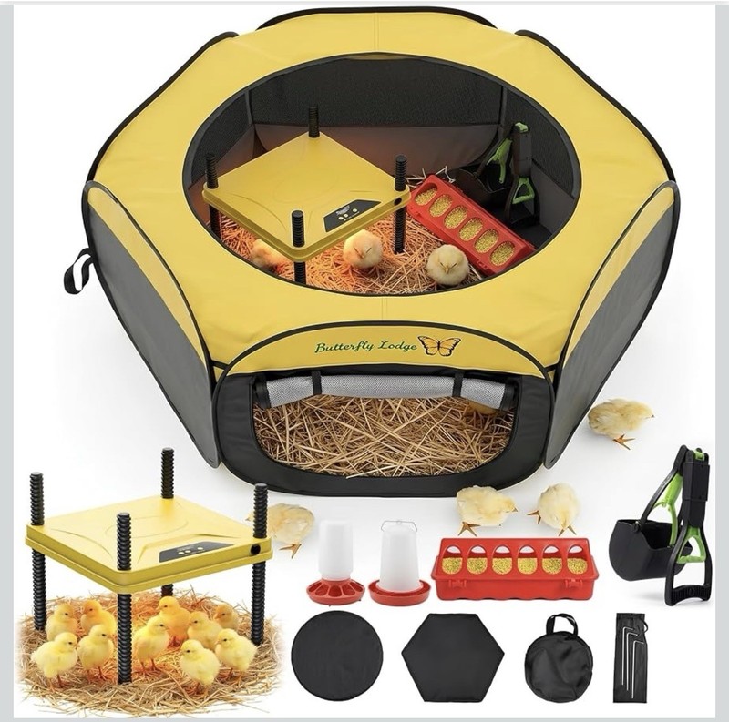 Butterfly Lodge Portable Chicken Brooder Pen w/ Cover & Heater Plate, Plastic