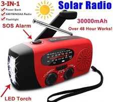 30000mAh Emergency Wind Up Solar Hand Crank Radio Power Bank Charger FM/AM Torch
