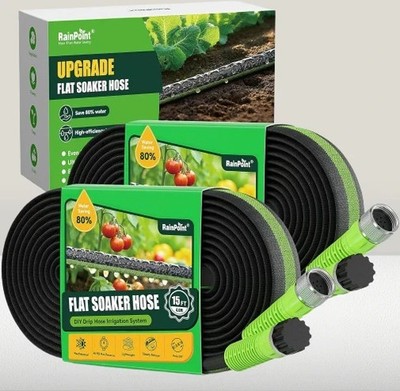 RAINPOINT Flat Soaker Hose 30FT for Garden, Drip Hose for Garden with Anodized..