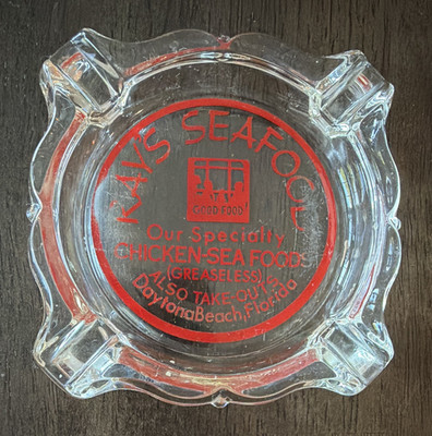 Ray's Seafood Glass Advertising Ashtray Clear/Red Daytona Beach Florida