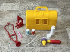 Vintage Toy Doctor Kit with Yellow Medical Case   Retro Children  s Doctor Play