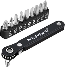 MULWARK 11-Piece Mini Ratchet Set, 1/4" Right 11-piece screwdriver set, Black 