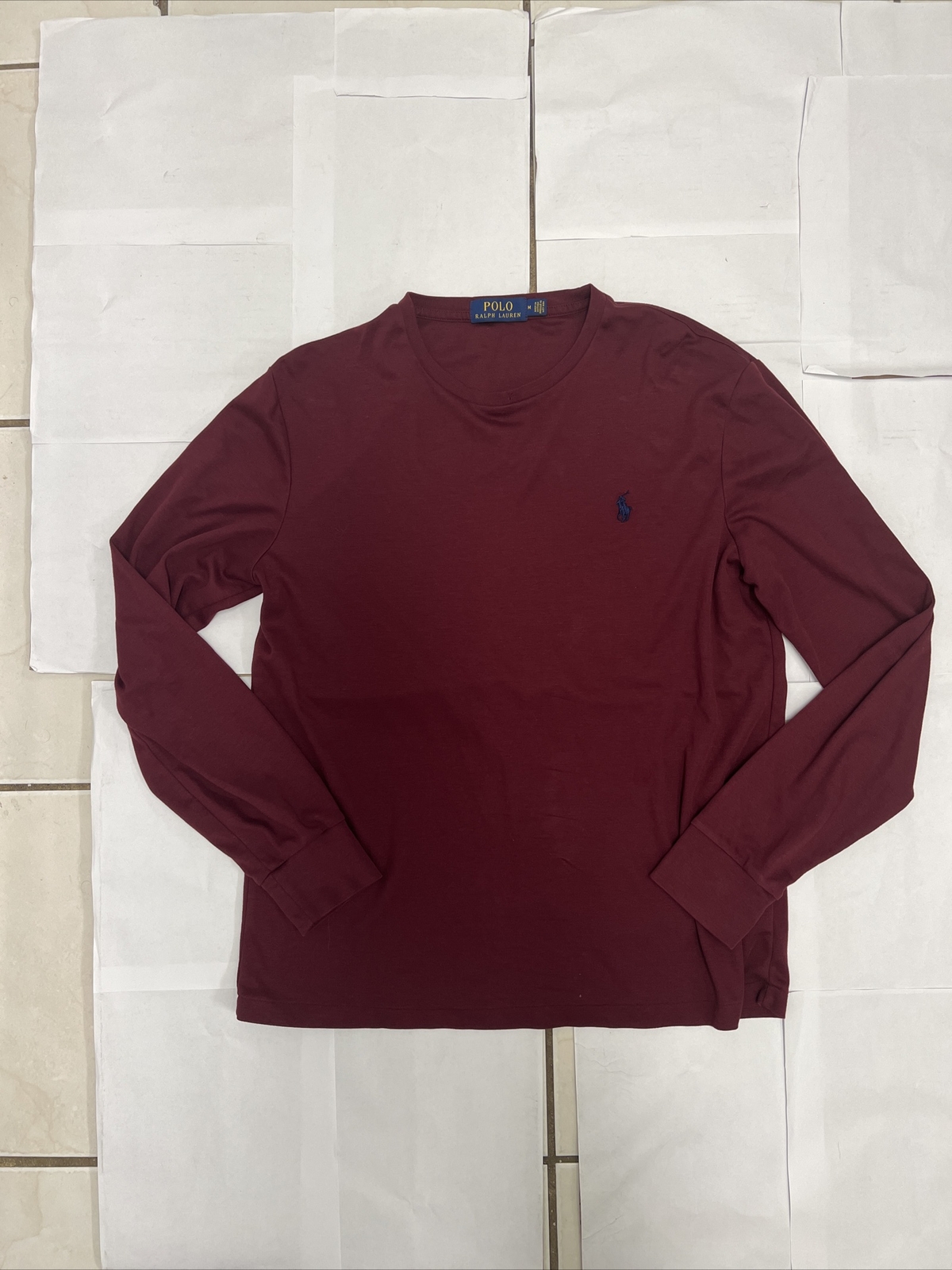 Polo Ralph Lauren camicia manica lunga uomo media marrone pony logo vintage