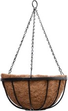 Image of 30cm Metal Hanging Basket, Coco Liner & Wall Bracket Outdoor Garden Set