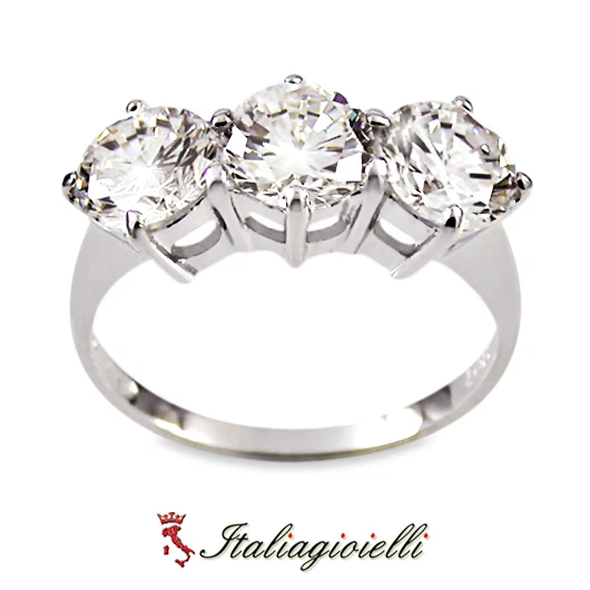 Imponente Anello Trilogy Brillante in Argento 925 Rodiato Oro Bianco - Immagine 3 di 4