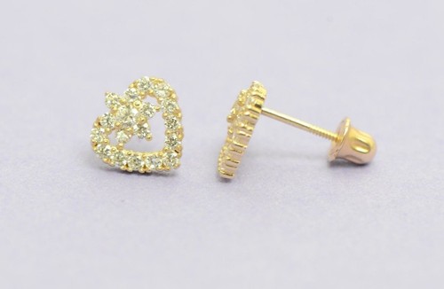 14 Karat Gelbgold Ohrstecker Herzform CZ Ohrstecker - Bild 16 von 23