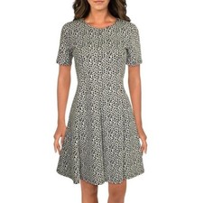 Anthropologie Hutch Textured Fit &  Flare Dress White Black Print Large