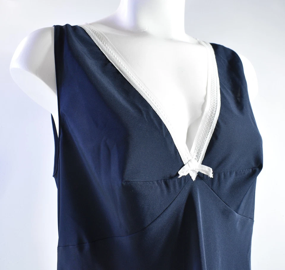 De Colección Vera Wang Vestido Sin Mangas Maxi Lencería Largo Camisón Encaje Azul Marino Pullover Mujeres M Foto 3 de 4