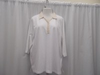 Sport Savvy From Qvc White Knit Top 3/4 Sleeve Beige Checked Collar 100% Cotton Sport Savvy From Qvc White Knit Top 3/4 Sleeve Beige Checked Collar 100% Cotton