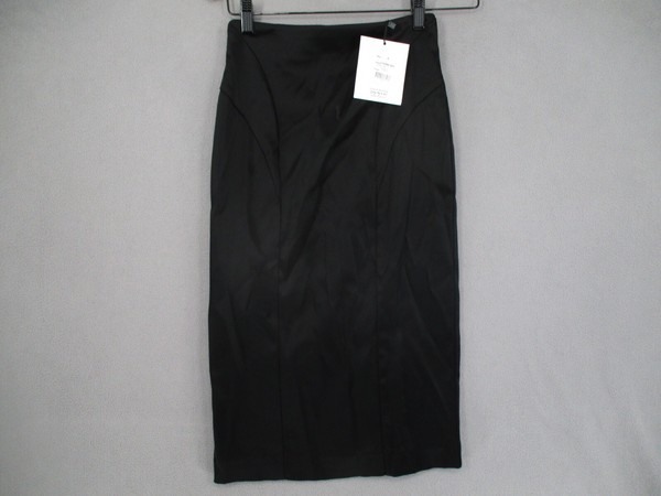 Cue Skirt Womens 6 Black NWT Straight Pencil Satin Style Shiny Zip