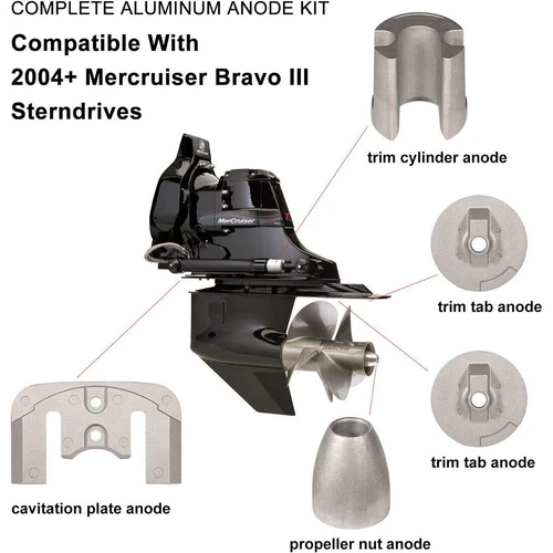 For Mercruiser Bravo 3 III Drives Sterndrives 2004+ Complete Aluminum Anode Kit - Picture 8 of 14
