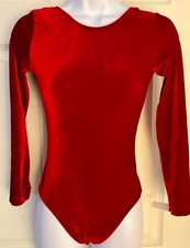 GK LGSLV LADIES SMALL CLASSIC SOLID RICH RED VELVET GYMNASTS DANCE LEOTARD SZ S