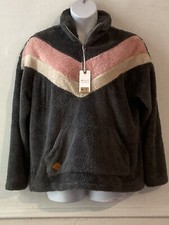NWT Woman SIMPLY SOUTHERN Fleece PULLOVER JACKET Size XL Grey  Pink Striped j57