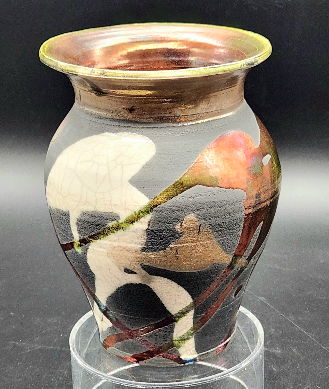 Vtg Signed Raku Fired Studio Art Pottery Vase 7.75” CA Artist Randy Snyder 1998