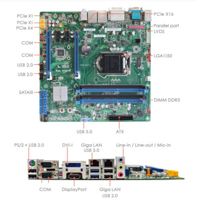 Mainboard Mitac PH10LU LGA1150 Industriell RS-232 LVDS i3-4350