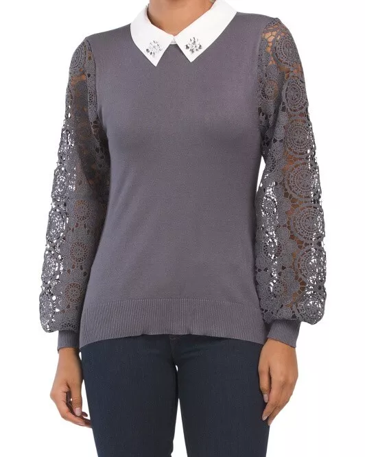 Lace top sleeve sweater