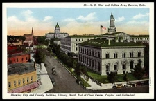 Postcard Linen US Mint and Colfax Avenue Denver Colorado