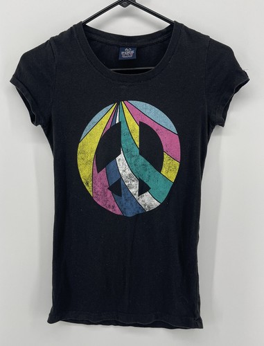 PINK Victorias Secret Cap Short Sleeve Shirt Top Sz XS Peace Love Colorful Logo
