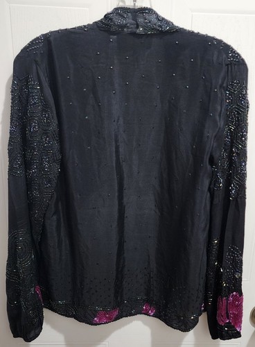 Vintage 80er Sister Max Damen Cardigan Jacke vorne offen schwarz Pailletten Perlen Seide M - Bild 10 von 13