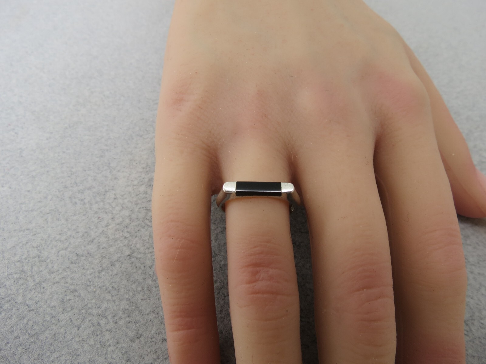 Stackable Sterling Silver Ring Inlaid Black Stone… - image 2