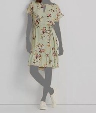 $145 Ralph Lauren Women's Green Floral Round Neck Belt-Tie A-Line Dress Size 2