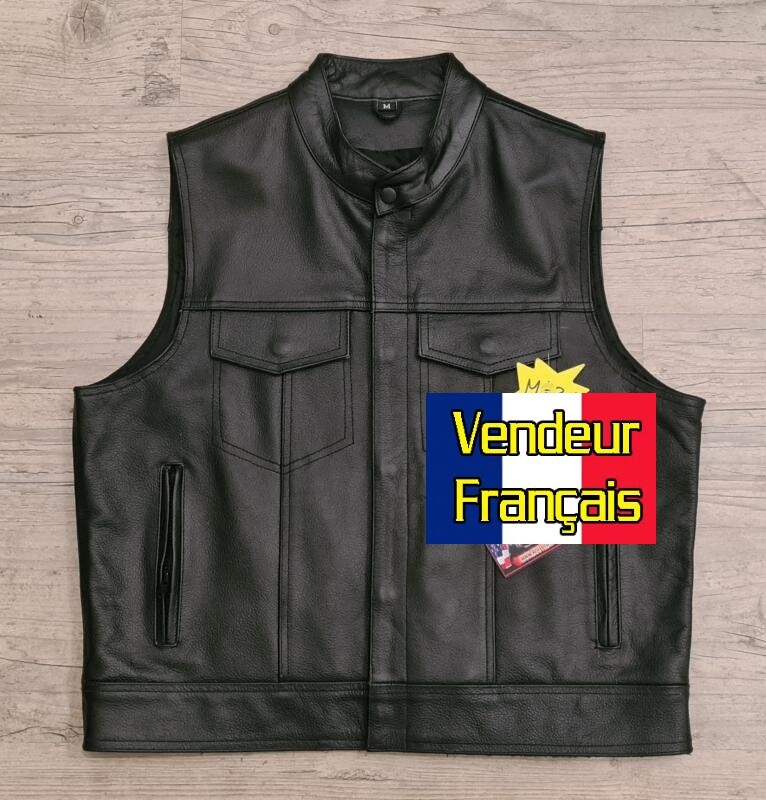 Chaleco Sin Mangas De Cuero Verdadero De Vaca Cuello Mao - Bikers Personalizados