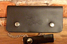 Genuine Leather Full Size Eagle Embossed Biker Wallet w/16" Chain FREE SHIPPING