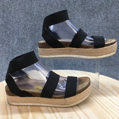 Madden Girl Sandals Womens Casual Ankle Strap Platform Espadrille Black  Fabric