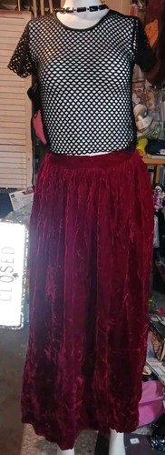 Vintage Crushed Velvet Skirt Red XSmall/small & Fishnet Top Small.