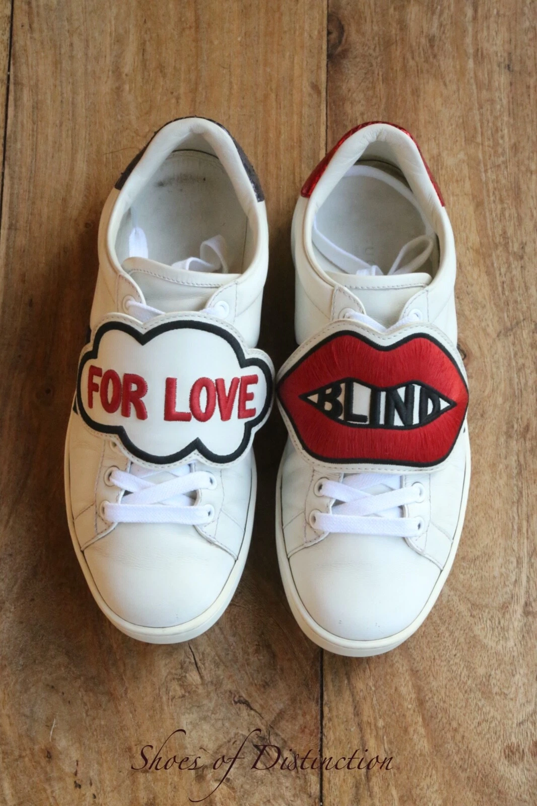 Gucci Ace Blind For Love chaussures en cuir blanc baskets UK 4 US 7 EU 37