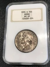 NGC GOLD EMBOSSED GEN 3  MS65 1935 S DANIEL BOONE SILVER HALF DOLLAR COIN