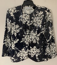 VTG LILLIE RUBIN 100 Silk Sequin Floral Blazer w/ Pearl Buttons Women Size 6