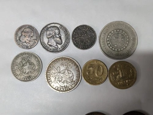 8 different coins from Brazil : 1869 - 1950