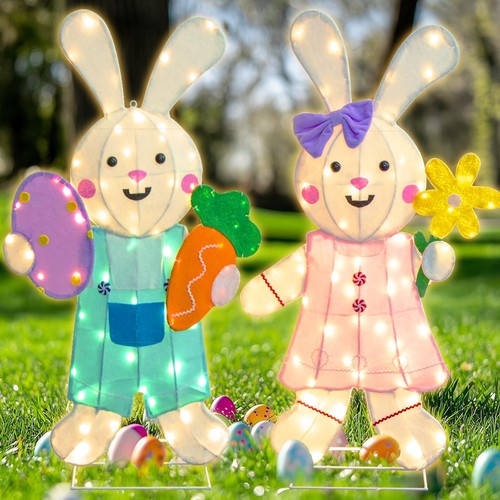 Easter Decorations Outdoor, 2PCS Easter Bunny Lights Yard Decoration Outdoor ...