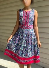 Talbots Fit & Flare Dress 2P, Navy &Floral Paisley, Sleeveless, Knee-Length, NWT